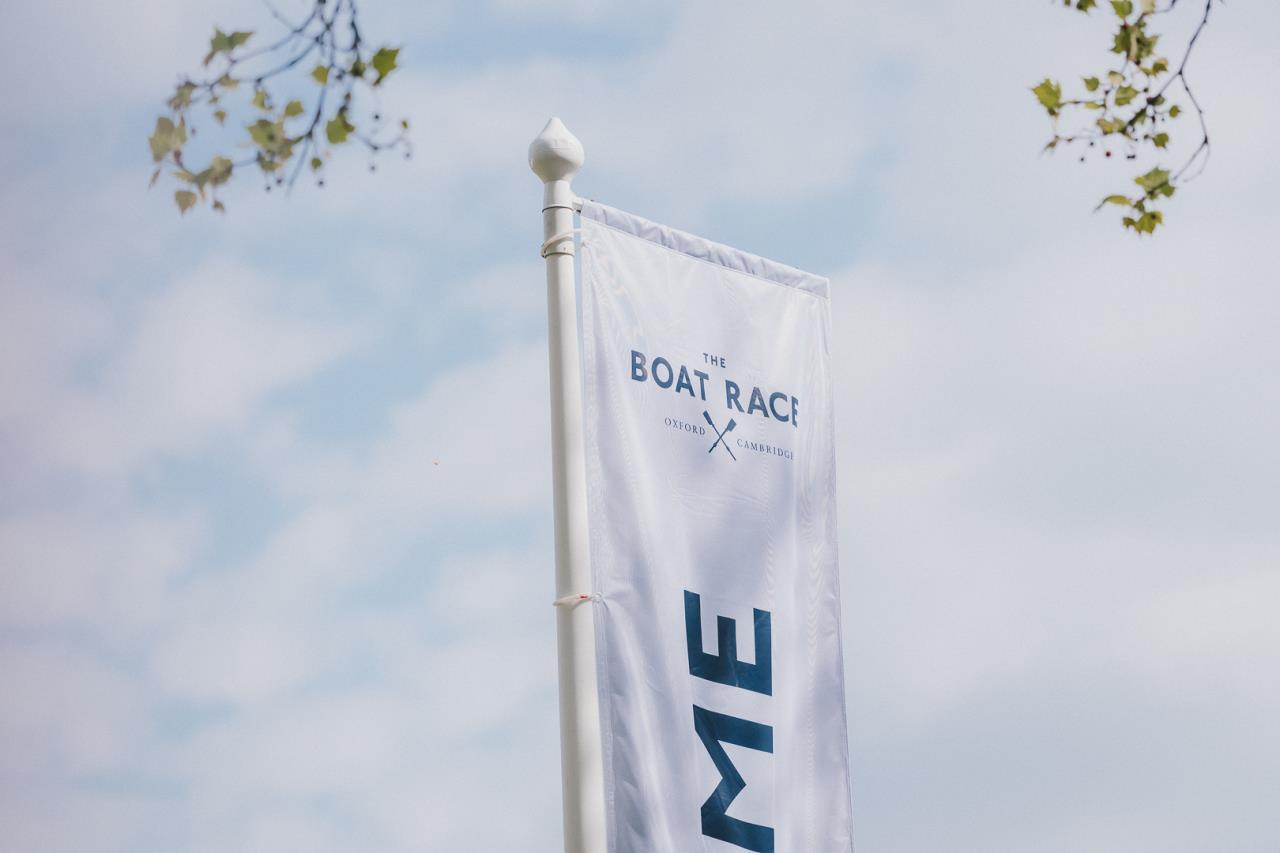 The cover image for the event: Watch the Boat Race live from Fulham Pier, where unbeatable riverside views meet live DJs, flowing bars and street food selections.