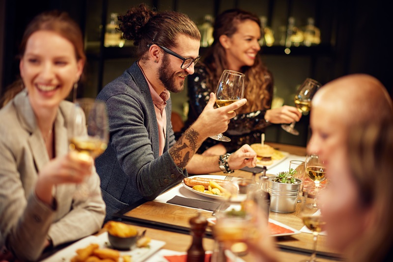 A group of people eating